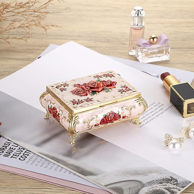 Hipiwe Vintage Metal Jewelry Box Small Treasure Chest Case Trinket Organizer Earrings Necklace Bracelet Storage Box Ring Box Holder Keepsake Box for Women - Image 7