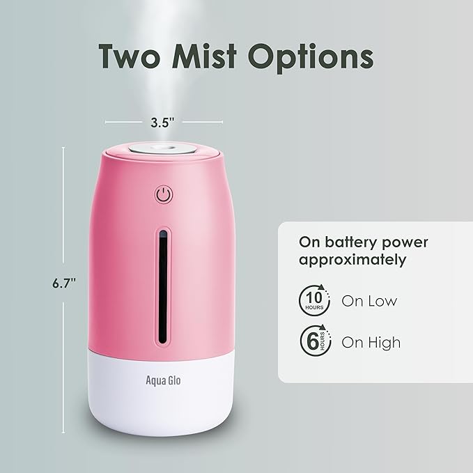 Aqua Glo Personal, Portable Humidifiers for Bedroom – Ultrasonic Cool Mist Humidifier with Built In Rechargeable Battery. Air Humidifier for Baby, Plants, Home, Office, Travel. Rose Quartz - Image 7