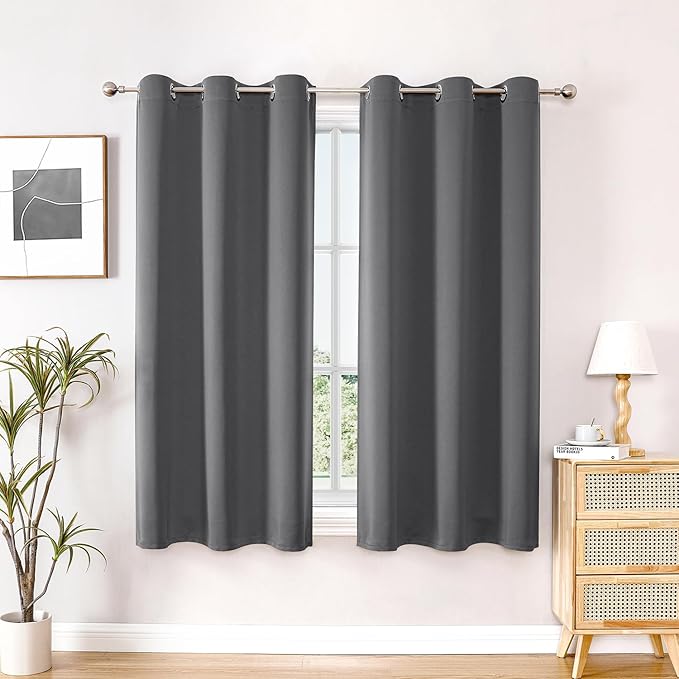 ChrisDowa Blackout Curtains 63 inches Long for Bedroom - 2 Panels Set Grommet Thermal Insulated Room Darkening Curtains for Living Room (Grey, 42 x 63 Inch) by ChrisDowa