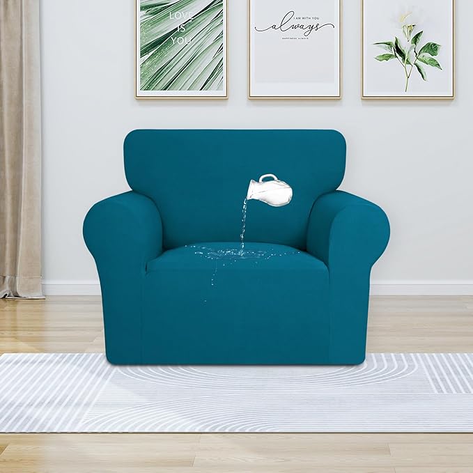 PureFit 100% Dual Waterproof Couch Cover Slipcovers for Couches and Sofas - Stretch Non Slip Fleece Sofa Covers Washable, Leakproof Furniture Protector for Kids, Pets, Dog (Chair, Peacock Blue) - Image 2