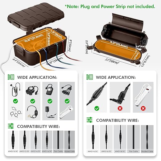 RESTMO 5-Piece Outdoor Waterproof Electrical Box Set – 12.5" x 8.5" x 5" Large & 7.1" x 2.3" x 2.3" Small, Weatherproof Boxes for Power Strip, Outlet, Plug, Socket, Timer, Holiday Light, Brown - Image 2