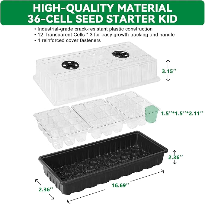 Seed Starter Tray with Grow Light,72-Cell Seed Starter Kit with Magnetic Hygrometer,Seed Germination Kit with Humidity Dome,User-Friendly Plant Germination Trays for Indoor Plants - Image 5