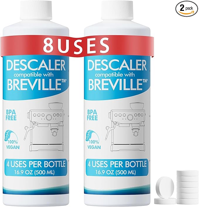 8 Uses Breville Compatible Descaling Solution, 2 Years Descaler Kit Come with 8 Cleaning Tablets, Maintenance Kit Specially Designed to Clean Breville Machines (4 Use Each Bottle, 2 Bottles) by NewEnglandStories