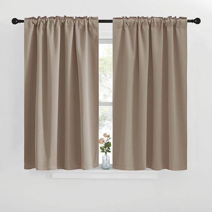NICETOWN Blackout Curtain Panels for Kitchen - (Taupe Color) 29x36 inch, 2 Panels Set, Room Darkening Blackout Drapes for Window - Image 2
