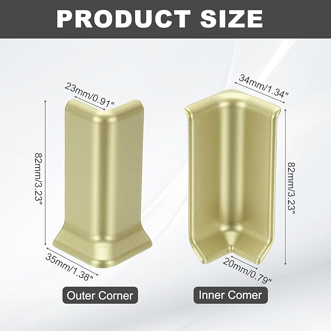 uxcell Self Adhesive Baseboard Corner Blocks, 3.23 Inch Wall Edge Corner Protector 3 Inside + 3 Outside Corners-Connector for Wall Floor Furniture Edge(Champagne) - Image 2