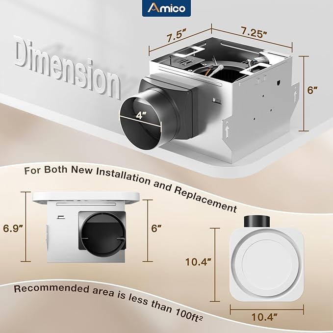 Amico Bathroom Exhaust Fan with Light, 80 CFM 1.0 Sones, Ceiling Mounted Retrofit Ventilation Fan with 1400LM 18W LED Light, 3000K/4000K/5000K Selectable & Nightlight, Remote, FCC Certified - Image 2