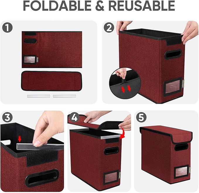 BALEINE File Organizer Box with Lid, Collapsible File Folder Organizer with Plastic Slide, Hanging File Folder Box for Office Document Storage (1 Pack, Red, S) - Image 8