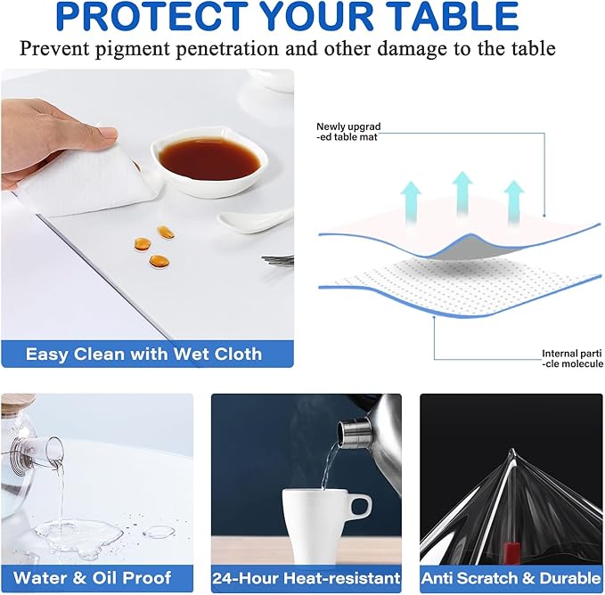 1.5mm Thick 52 x 84 Inch Clear Table Protector Vinyl Blotter Mat Plastic Tablecloth Cover Wipeable Easy Clean Heat Resistant Protective Pad PVC Furniture Writing Desk Dining Coffee Kitchen Tabletop - Image 3