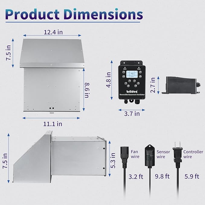 Reversible Basement Ventilation Fan with Dual 100 CFM Fans, Independent Speed Control, Smart Humidity & Timer Modes, Real-Time Display, Fresh Air Supply & Exhaust for Basement, Storeroom, Wine Cellar - Image 9