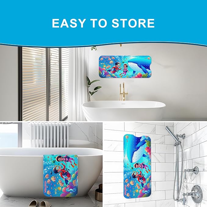 XIYUNTE Baby Bath Mat for Tub Non Slip Kids Bath Mat - 40''x16'' Extra Long Cartoon Whale Baby Bath Tub Mat Eco-Friendly Toddler Bath Mats with Suction Cups & Drain Holes Easy to Clean & Easy Drying - Image 8