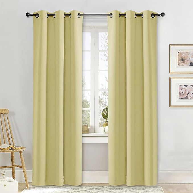 NICETOWN Curtain Blackout Drape Panel, Single Panel, 42 x 84 inch, Paler Yellow, 3 Pass Microfiber Noise Reducing Thermal Insulated Window Drapery with Grommet by NICETOWN