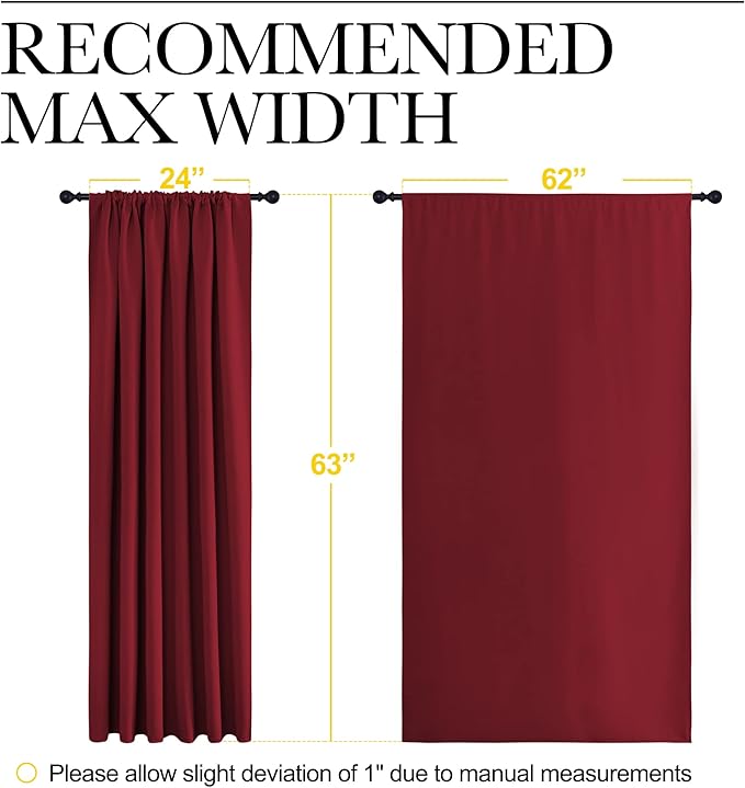 NICETOWN Christmas Patio Door Blackout Curtains, Noise Reducing Curtains and Drapes with Rod Pocket for Wide Window (62" Wide by 63" Long, Burgundy Red, 2 Panels) - Image 7