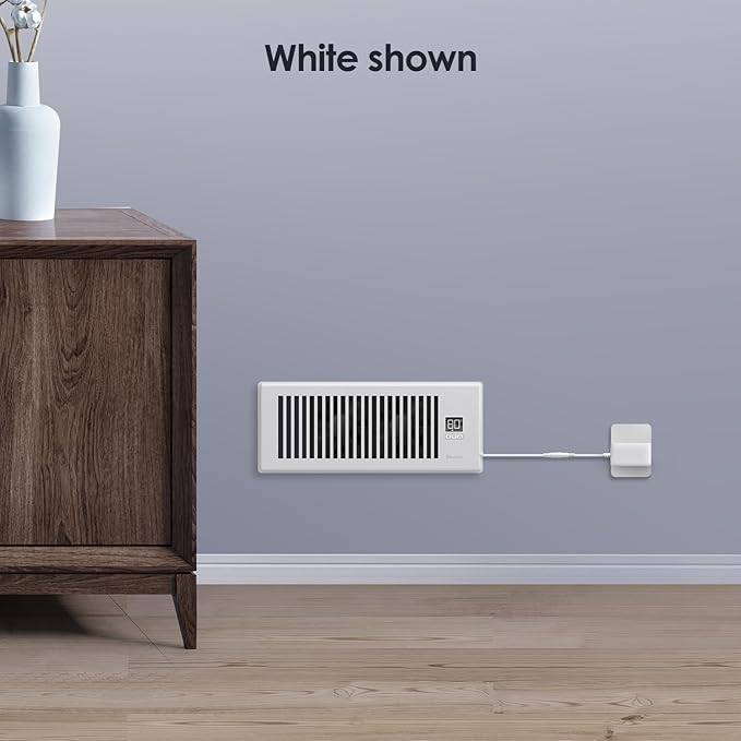 Quiet Register Booster Fan Fits 4" x 12" Register Holes, 10-Speed Smart Heating Cooling AC Vent Fan with Remote Control and Thermostat Control - White - Image 7