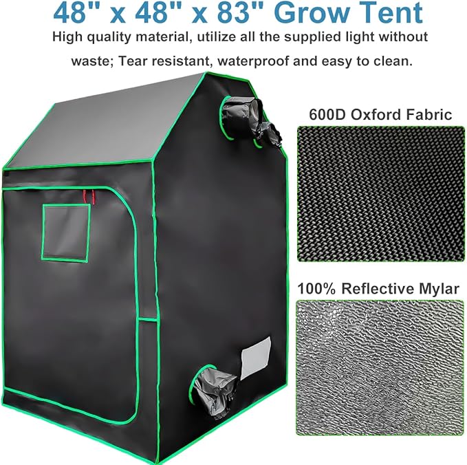 4x4 Grow Tent Kit, Complete High Reflective Mylar Indoor Grow Tent + LED Grow Light Combo Hydroponics Indoor Plant Growing Tent System with Carbon Filter (48"x48"x83") - Image 2