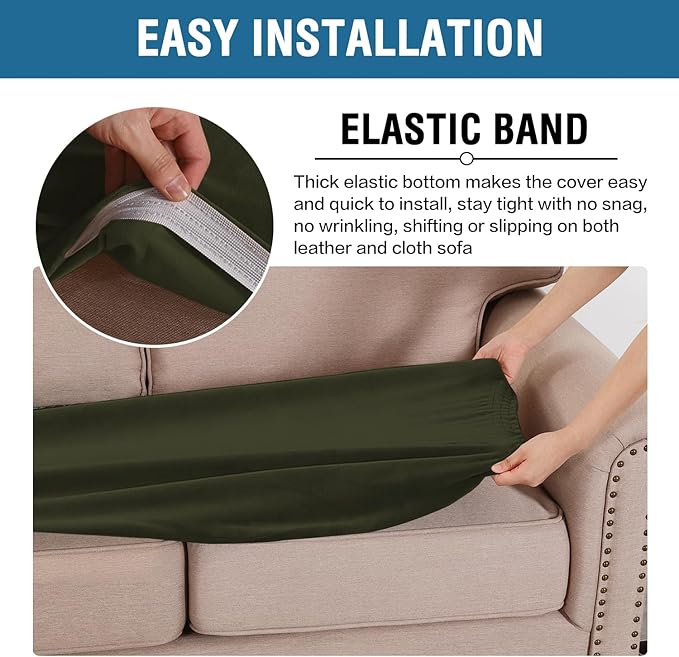H.VERSAILTEX Velvet Stretch Individual Cushion Cover Plush Cushion Slipcover for Loveseat Sofa Furniture Protector Seat Cushion Sofa Cover (1 Piece Loveseat Cushion Cover, Olive) - Image 4