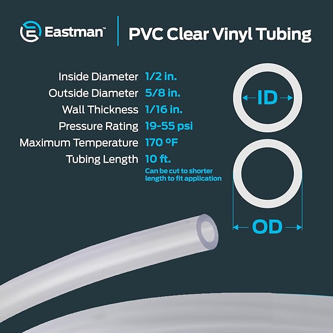 Eastman 1/2 Inch ID (5/8 Inch OD) PVC Clear Vinyl Tubing, 10 Foot Length, 98568 - Image 4