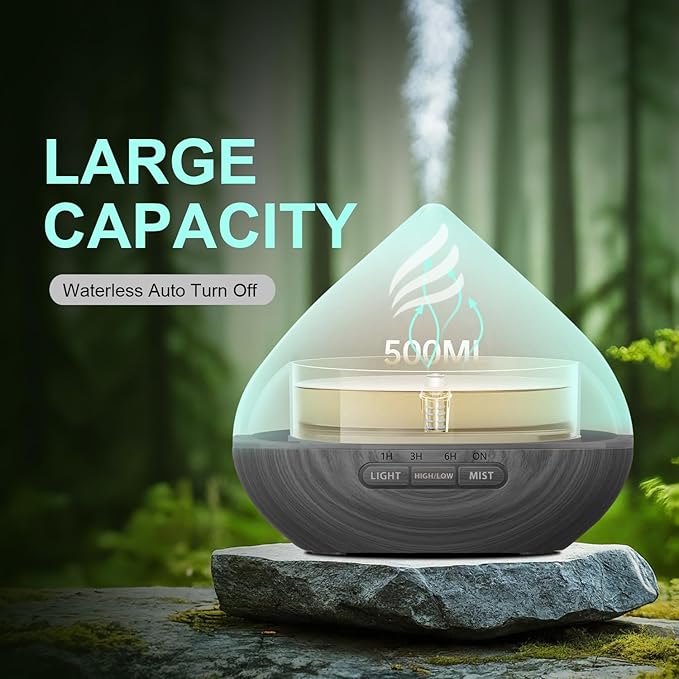 Essential Oil Scent Diffuser: 500ML Aroma Diffuser with Remote Control, Large Fragrance Aromatherapy Diffuser for Bedroom Home, Mist Humidifier & 14 Colors LED Lights and waterless Auto-Off, Dark Grey - Image 3