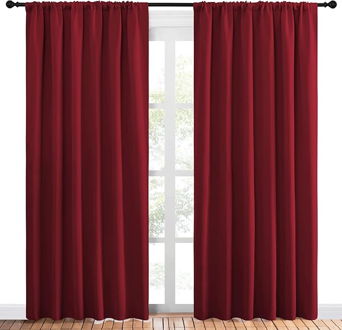NICETOWN Christmas Burgundy Blackout Curtains and Drapes - Thermal Insulated Solid Rod Pocket Blackout Draperies/Panels for Guest Room (1 Pair, 70 by 84-Inch) - Image 2