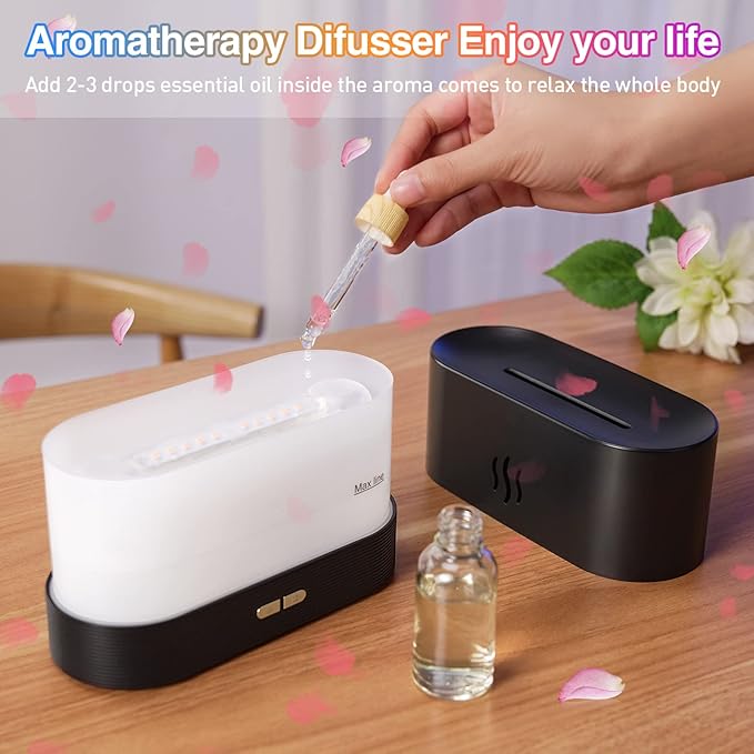 Colorful Flame Air Aroma Diffuser Humidifier, Upgraded 7 Flame Colors Noiseless Essential Oil Diffuser for Home,Office,Yoga with Auto-Off Protection 180mL (8Hours Black) - Image 5