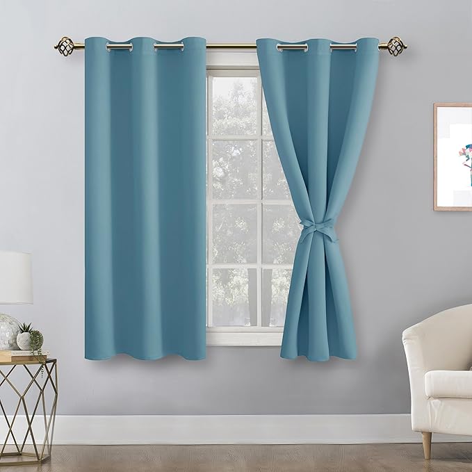 Hiasan Blackout Curtains for Bedroom - Thermal Insulated & Energy Saving Window Curtains for Living Room, 2 Drape Panels Sewn with Tiebacks, Stone Blue, 42 x 54 Inch - Image 2