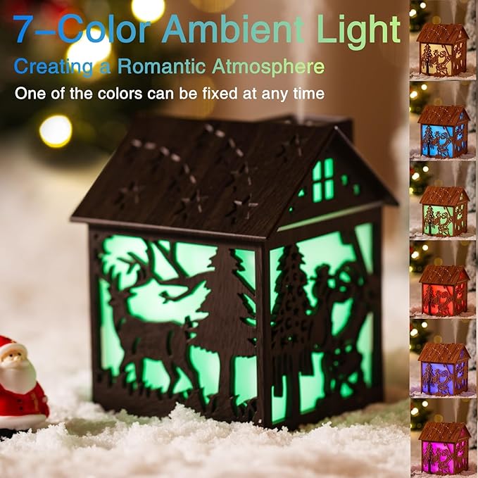 Colorful Cool Mini Humidifier, Cabin styling with Christmas theme，USB Personal Desktop Humidifier 2 Mist Modes, 7 colors,Super Quiet Perfect for Baby Bedroom, Office (Darkwood) - Image 5