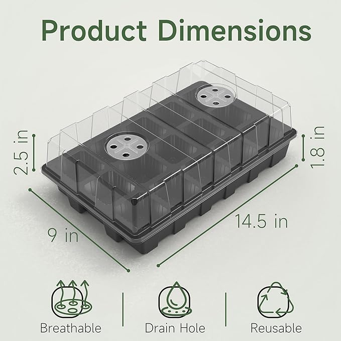 Gardzen 5-Pack Seed Starter Kits, Reusable Plant Germination Trays with Total 75-Cell, Seed Starter Tray with Humidity Vented Domes and Bases for Starting Vegetable Flower Herb Seeds 15" x 9" - Image 3