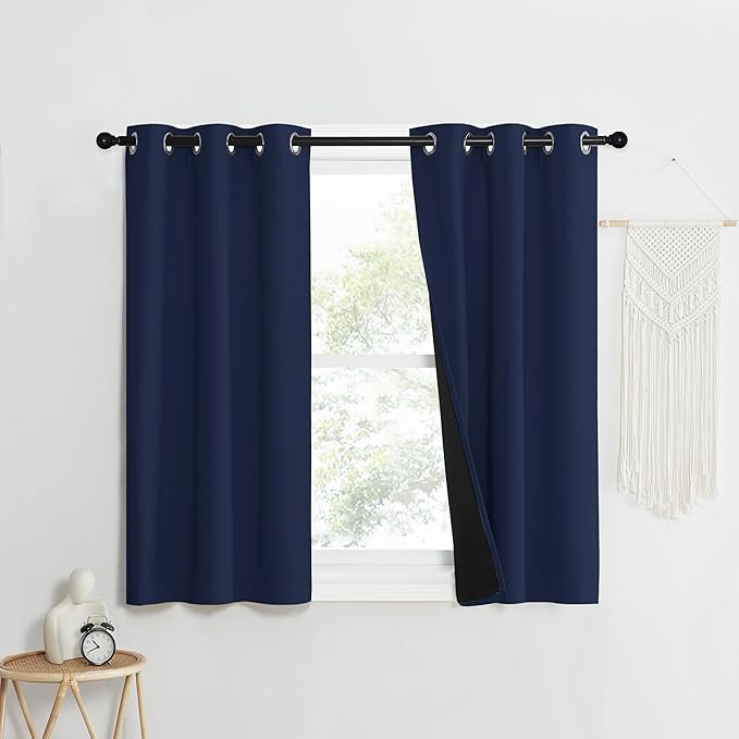 NICETOWN 100% Blackout Curtain Set, Thermal Insulated & Energy Efficiency Window Draperies for Guest Room, Full Shading Panels for Shift Worker and Light Sleepers, Navy Blue, 37W x 50L, 2 PCs by NICETOWN