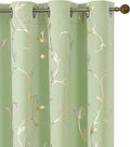 BUHUA Blackout Curtains Gold Foil Print Flower Vine Grommet Drapes, Room Darkening Thermal Insulated Curtains, Noise Reducing Curtain for Bedroom, Grass Green, 52Wx63L, 2 Panels by BUHUA