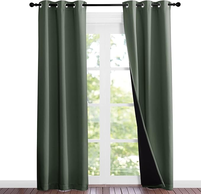 NICETOWN Dark Mallard Blackout Curtains 84 inches Long, Full Light Blocking Drapes with Black Liner for Nursery, Noise Reducing Thermal Insulated Draperies for Doorway (2 Pieces, 37" Wide Each Panel) - Image 2