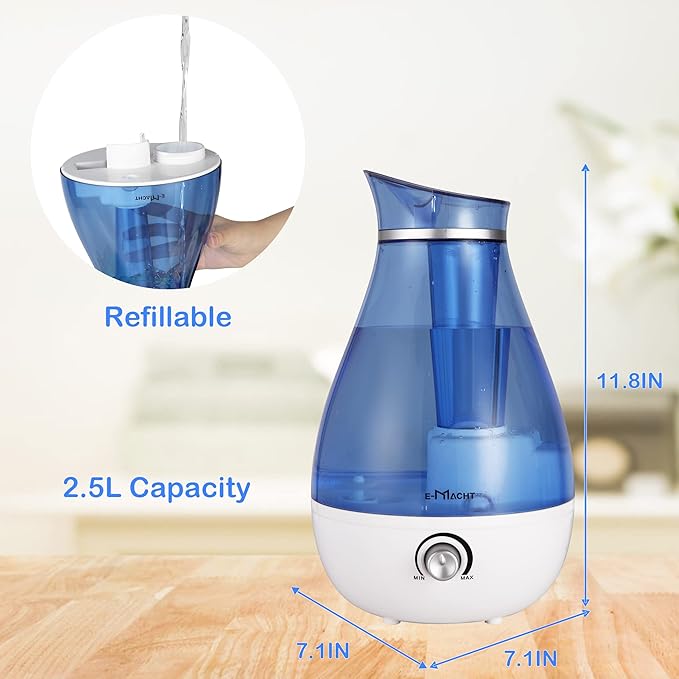 Cool Mist Humidifier - 2.5L Cool Mist Humidifiers for Bedroom Whisper Quiet, Ultrasonic Humidifiers for Baby & Nursery, Air Humidifier for Home Whole House, Easy to Clean, Plant Humidifier with 360° nozzle, Auto Shut-off - Image 5