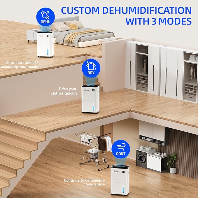 Britsou 50 Pints Dehumidifier for Basement with Drain Hose - Quiet Smart Operation with 3 Modes, 24HR Timer - Ideal for Home Bedroom, Bathroom, Small to Large Rooms - Image 3