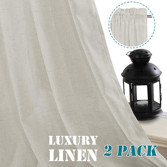 H.VERSAILTEX Linen Curtains Elegant Natural Linen Semi Sheer Curtains Energy Light Filtering Rod Pocket Window Treatments Panels for Living Room (Set of 2, Pale Oak, 52 inch W X 108 inch L) - Image 8