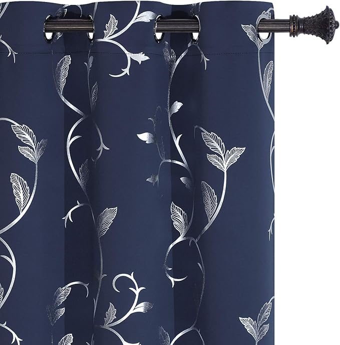 BUHUA Navy Blue Blackout Curtain Panels Grommet 84 Inch Length Print Window Blackout Curtains for Living Room 38W×84L Navy Blue 2 Drapes by BUHUA