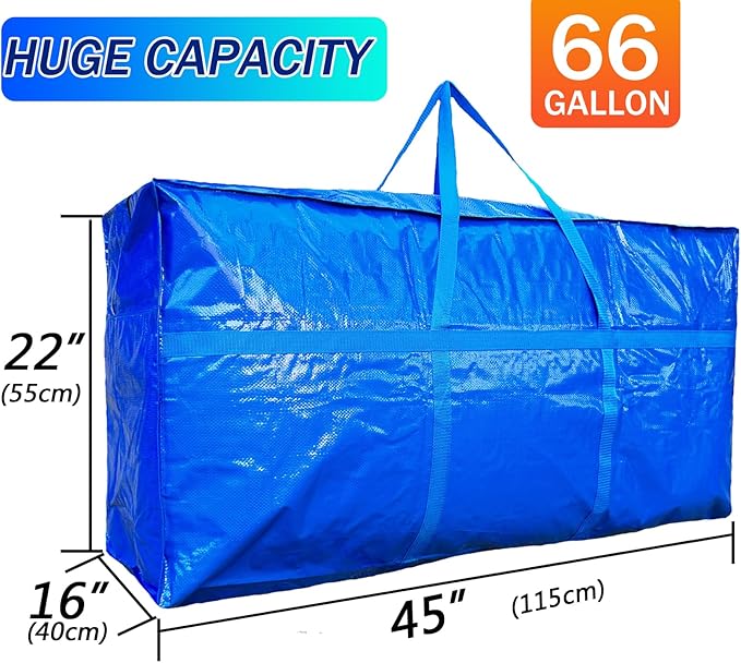 66 Gallon Extra Large Storage Bags, Huge Moving Bags Heavy Duty with Zipper and Stronger Handles, Big Foldable Duffle Bag for Travel, Storage Totes Moving Boxes for College, Christmas Tree,Blue,2 Pack - Image 2