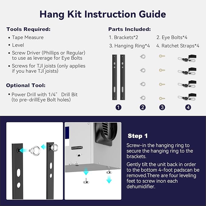 BaseAire Dehumidifier Hanging Kit for Crawl Space & Basement Dehumidifiers Airwerx 35P/55/ 65X/ 90/ 90X/ 100X/ 120X, Easy Way to Raise and Lower Dehumidifier, Helps Reduce Noise and Vibration of the - Image 4