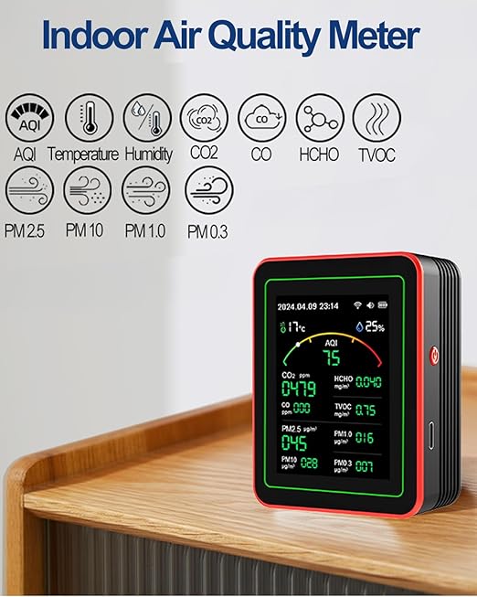 WiFi Air Quality Monitor,15-in-1 Smart Air Quality Tester with PM, CO2, CO, TVOC, HCHO, PM, AQI, Temperature & Humidity, Timer, Battery Powered, for Home & Office，Compatible Tuya/Smart Life App - Image 3