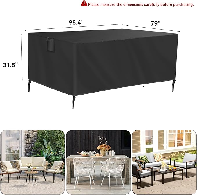 TUOKING Outdoor Furniture Covers Heavy-Duty 420D Waterproof Cover,All-Weather Patio Furniture Protector for Sofa,Chairs & Table-UV-Resistant,Anti-Tear Dustproof Covers (Black, 98.4"L x 79"W x 31.5"H) - Image 2