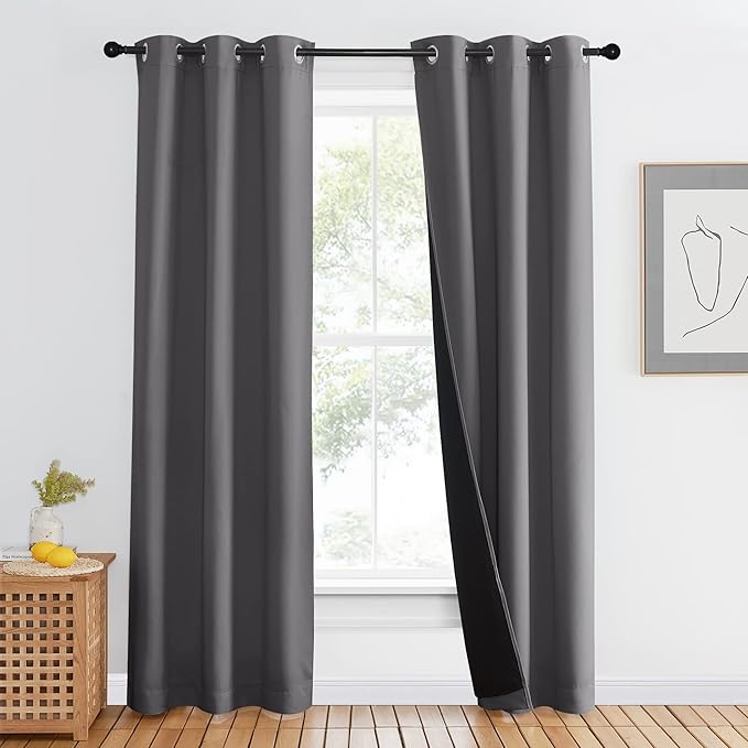 NICETOWN Grey Full Shade Curtain Panel, Gray, 42 x 80 inch, Energy Smart & Noise Blocking Out Blackout Drape for Dining Room Window, Thermal Insulated Guest Room Lined Window Dressing by NICETOWN
