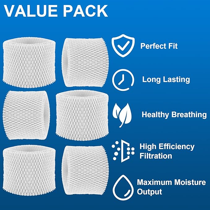 WF2 Humidifier Filter Replacement for Vicks V3500 V3100 V3900 V3700 VEV320,Kaz 3020 & Re-Lion WA-8D Cool Mist Humidifiers,Pack of 6 by TOMOON - Image 4