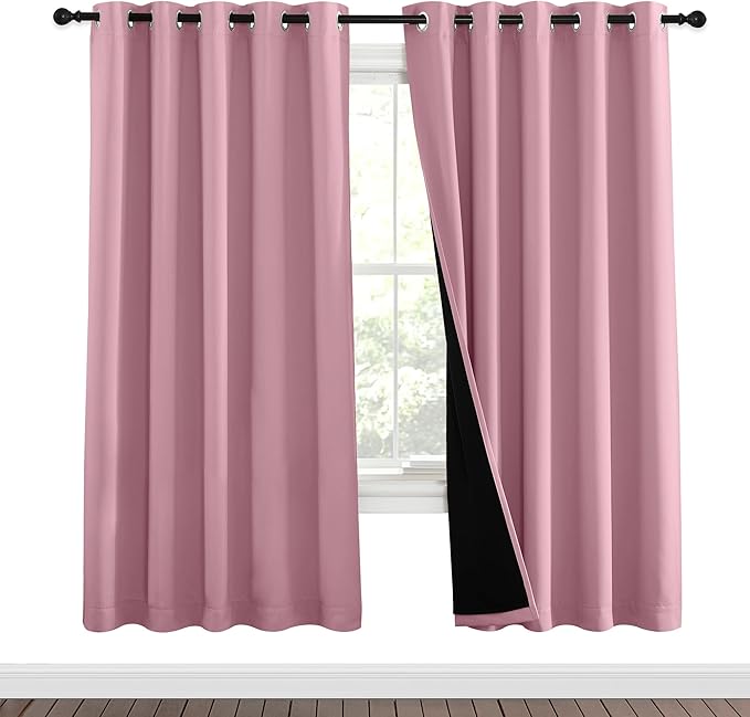 NICETOWN Crystal Pink Full Shade Curtain Panels, Pair of Energy Smart & Noise Blocking Out Blackout Drapes for Dining Room Window, Thermal Insulated Guest Room Lined Window Dressing(62 x 72 inch) by NICETOWN