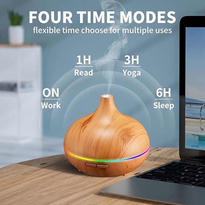 Aroma Diffuser for Essential Oil Large Room,Office Essential Oil Diffusers for Home Kids, Cool Mist humidifier for Bedroom Quiet with Ambient Light,Waterless Auto Off Aromatherapy, 1 count, pack of 1 - Image 4