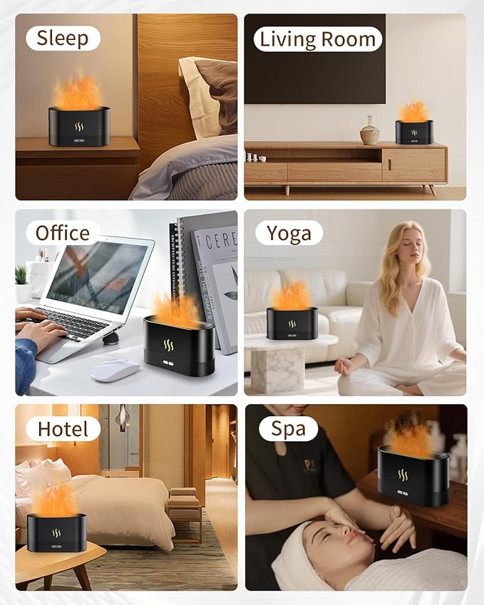 Flame Effect Essential Oil Diffuser, 180ml Ultrasonic Aromatherapy Humidifier, 7 Color Changing Lights with Ultra Quiet, Auto Shut-Off, Valentine's Day Gift for Bedroom Home Office and Yoga (Black) - Image 3