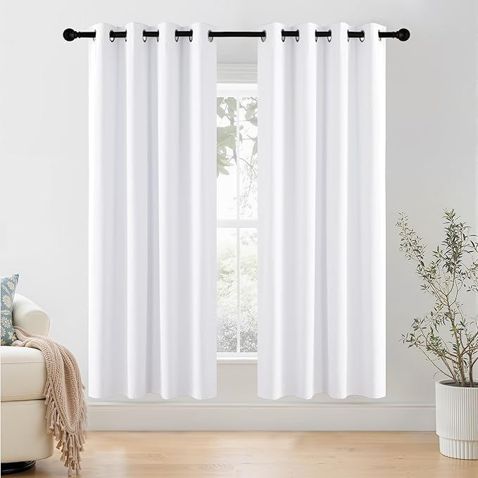 NICETOWN 100% Blackout Window Curtain Panels 78 inch Length for Living Room, Set of 2, Snow White, 55 inches Wide, Thermal Insulated Drapes by NICETOWN