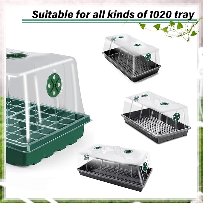 Foaincore 10 Packs 7'' Tall Humidity Vented Domes 1020 Flat Trays Cover Clear Plastic Greenhouse Grow Tray Covers Propagation Seed Cloning Kit for Plants Seed Starting Germination - Image 6