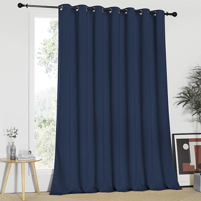 NICETOWN Blackout Wide Sliding Door Curtains - Insulated Noise Reduction Drapes, Privacy Vertical Blind for Living Room & Bedroom (Navy, W100 x L95 inches) by NICETOWN