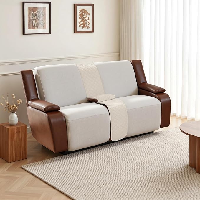 Arfntevss Recliner Sectional Couch Covers for Reclining Sectional L Shape Sofa Cover Non Slip Washable Recliner L Shaped Slipcover Middle Console Protector (1 Console Cover, Beige) - Image 6