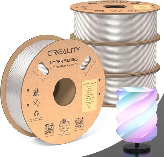 Creality Hyper PETG Filament Clear-Christmas Decor, High Speed 30-600mm/s 3D Printer Filament PETG, No Stringing Good Layer Adhesion Fit Various 3D Printers 4KG by Creality