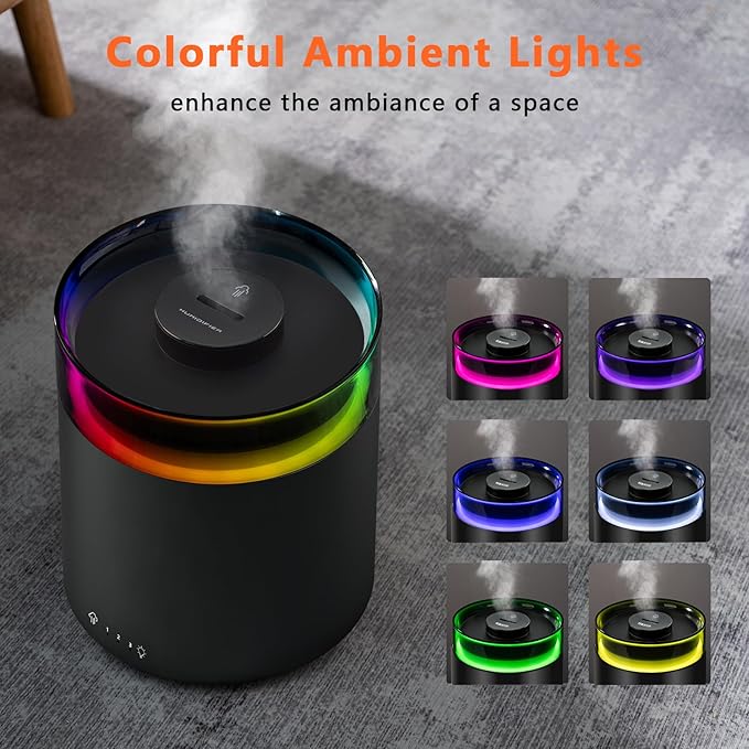 Humidifiers for Bedroom Home,3L Top Fill Cool Mist Humidifier for Baby Nursery,Essential Oil Diffuser for Large Room,3 in 1 uiet Ultrasonic Humidifier for,Office,Plant,Nursery,BPA FREE(Black) - Image 7