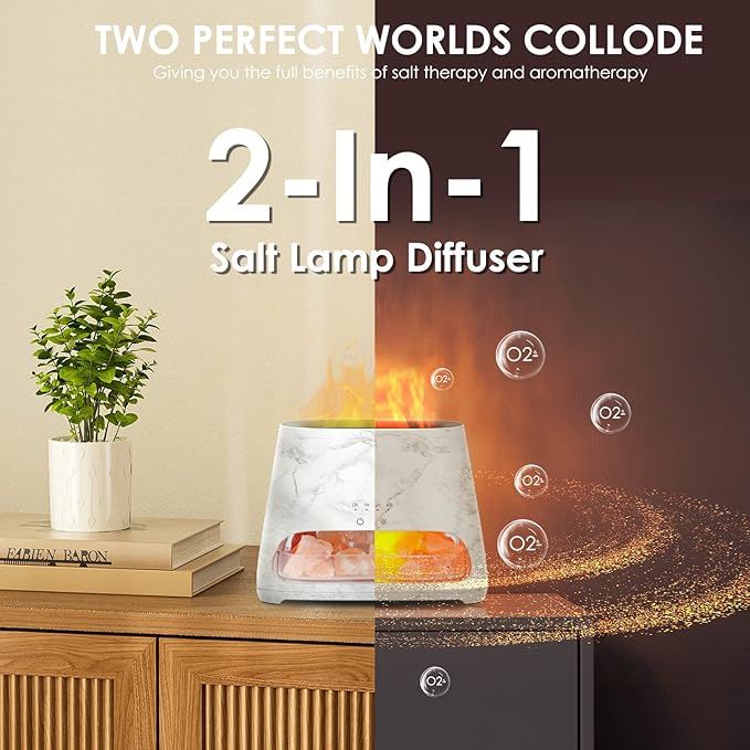 SALKING 2-in-1 Ultrasonic Essential Oil Diffuser & Himalayan Salt Lamp, Aromatherapy Diffuser Cool Mist Humidifier with 3 Brightness, Salt Therapy Lamp, 100% Pure Himalayan Salt Rock, 150ml (Marble) - Image 3