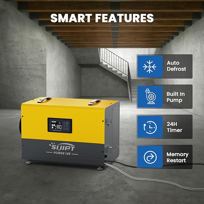 145 Pints Commercial Dehumidifier with Pump & Drain Hose for Crawl Spaces, Basement, Industry Water Damage Unit, Up to 6000 Sq Ft, Automatic Defrost, Adjustable Humidity Control, Compact, Portable - Image 5